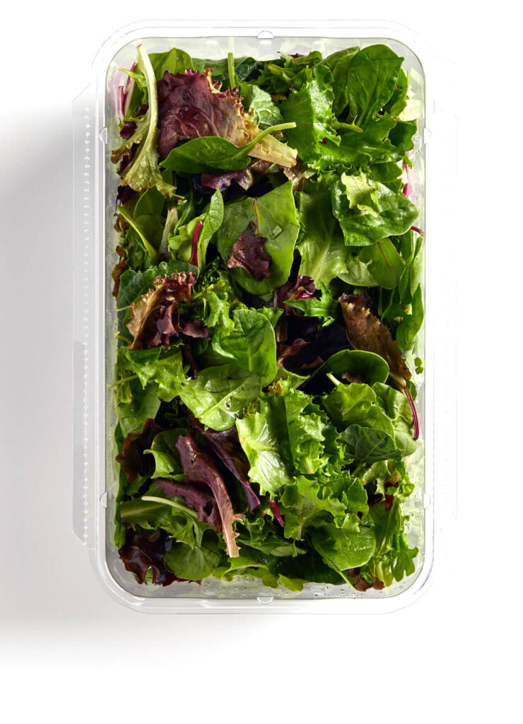 Spring mix lettuce in a custom thermoformed food package
