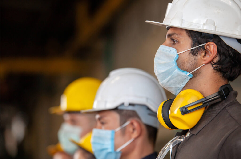 Men wearing head, face and ear protection